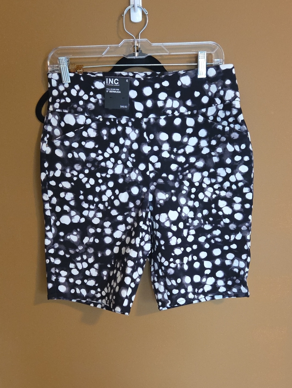 INC International Concepts Black and White Dot Print Bermuda Shorts